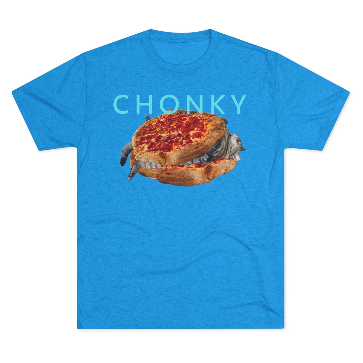 Chonky Cat Nappin Between Two Thicc Pizzas (OG vers) -  cat shirt  -  Unisex Tri-Blend Crew Tee