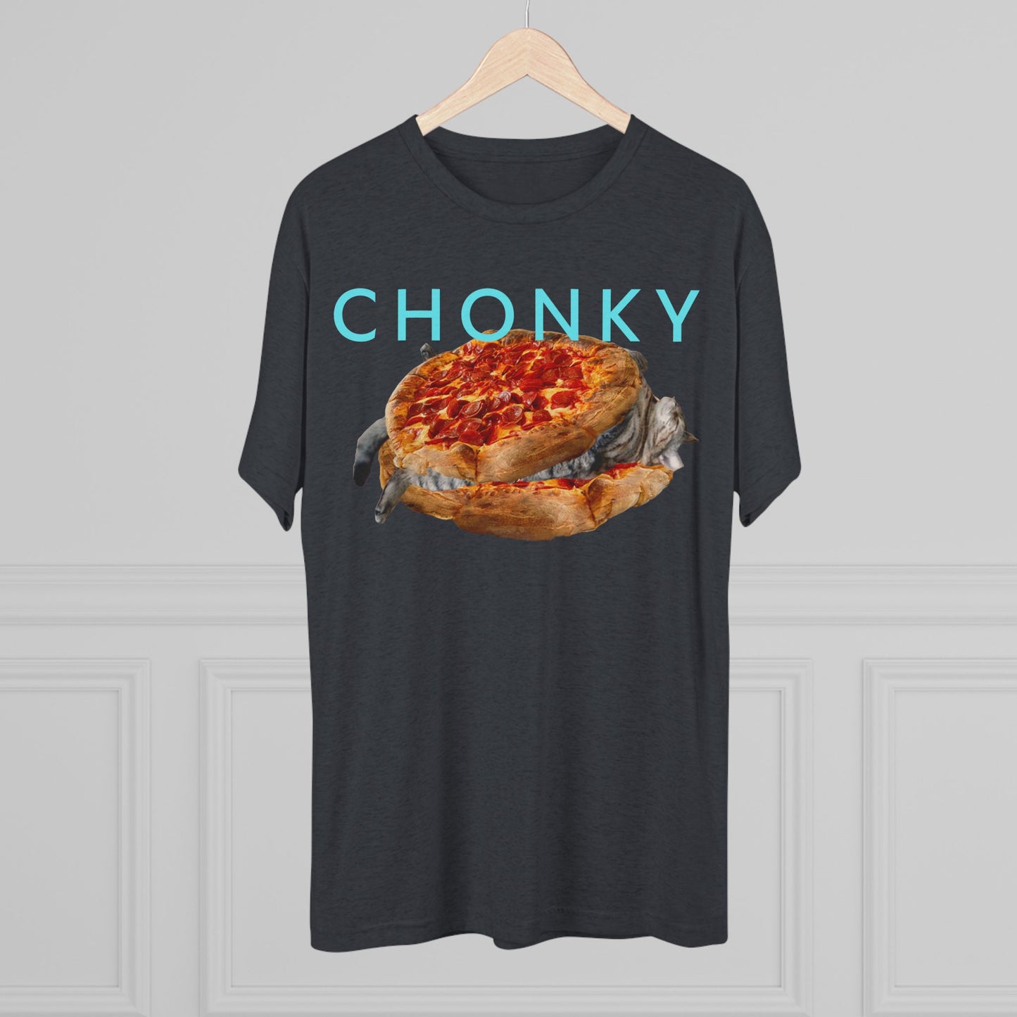 Chonky Cat Nappin Between Two Thicc Pizzas (OG vers) -  cat shirt  -  Unisex Tri-Blend Crew Tee