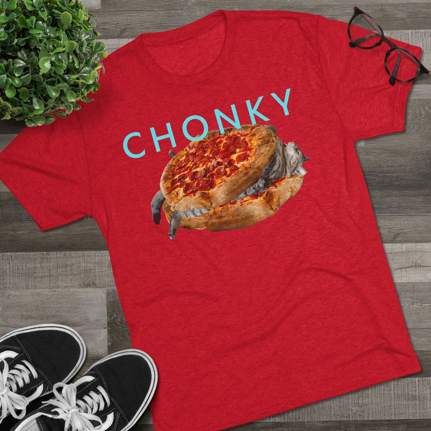 Chonky Cat Nappin Between Two Thicc Pizzas (OG vers) -  cat shirt  -  Unisex Tri-Blend Crew Tee