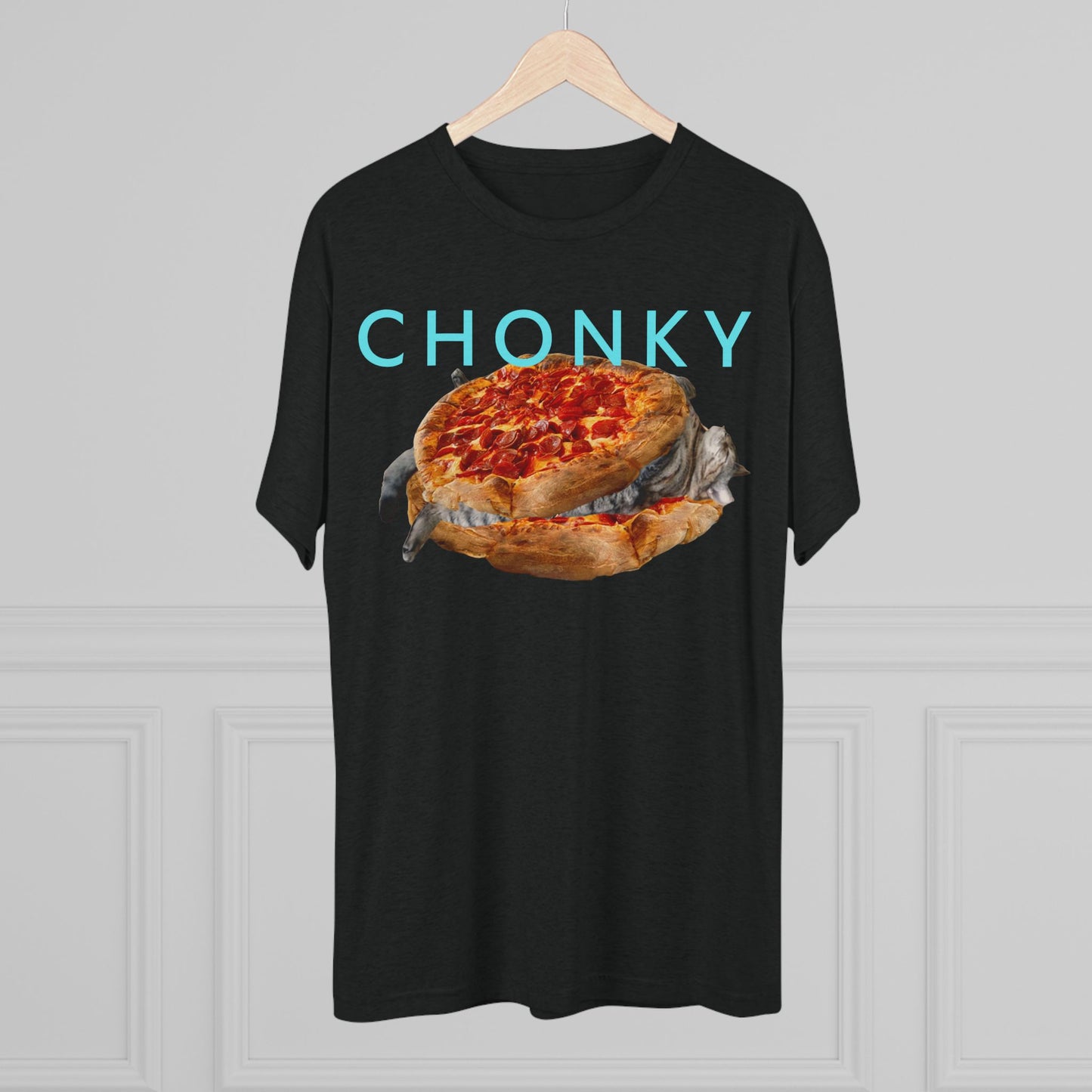 Chonky Cat Nappin Between Two Thicc Pizzas (OG vers) -  cat shirt  -  Unisex Tri-Blend Crew Tee