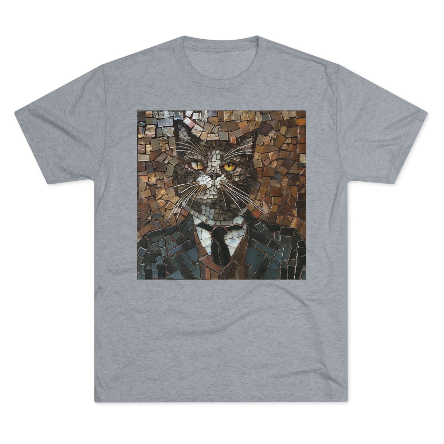 Fancy Gent Mosaic Cat - Unisex Tri-Blend Crew Tee