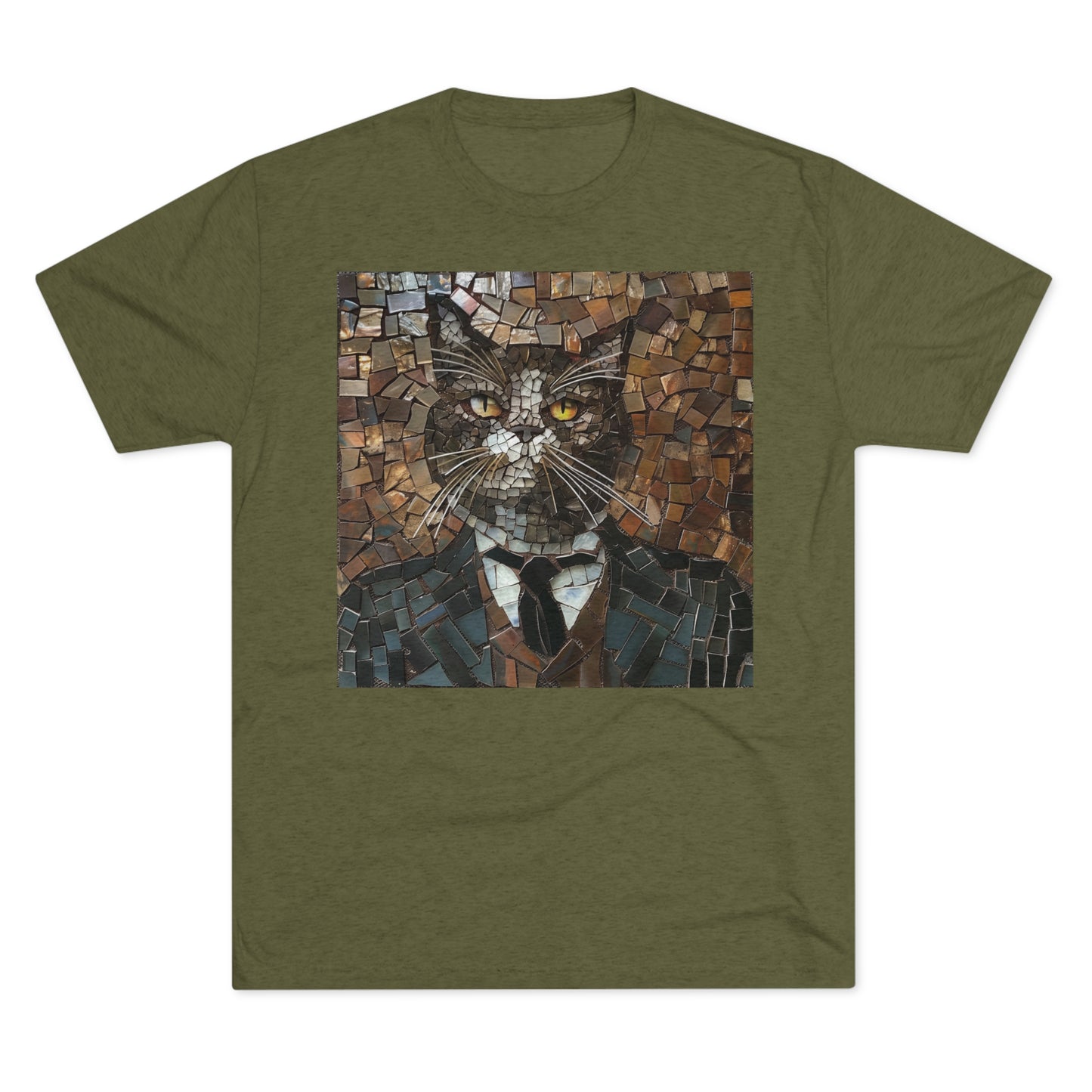 Fancy Gent Mosaic Cat - Unisex Tri-Blend Crew Tee