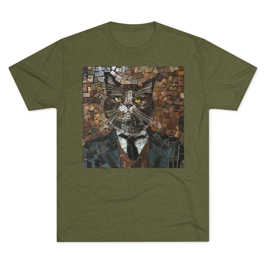 Fancy Gent Mosaic Cat - Unisex Tri-Blend Crew Tee