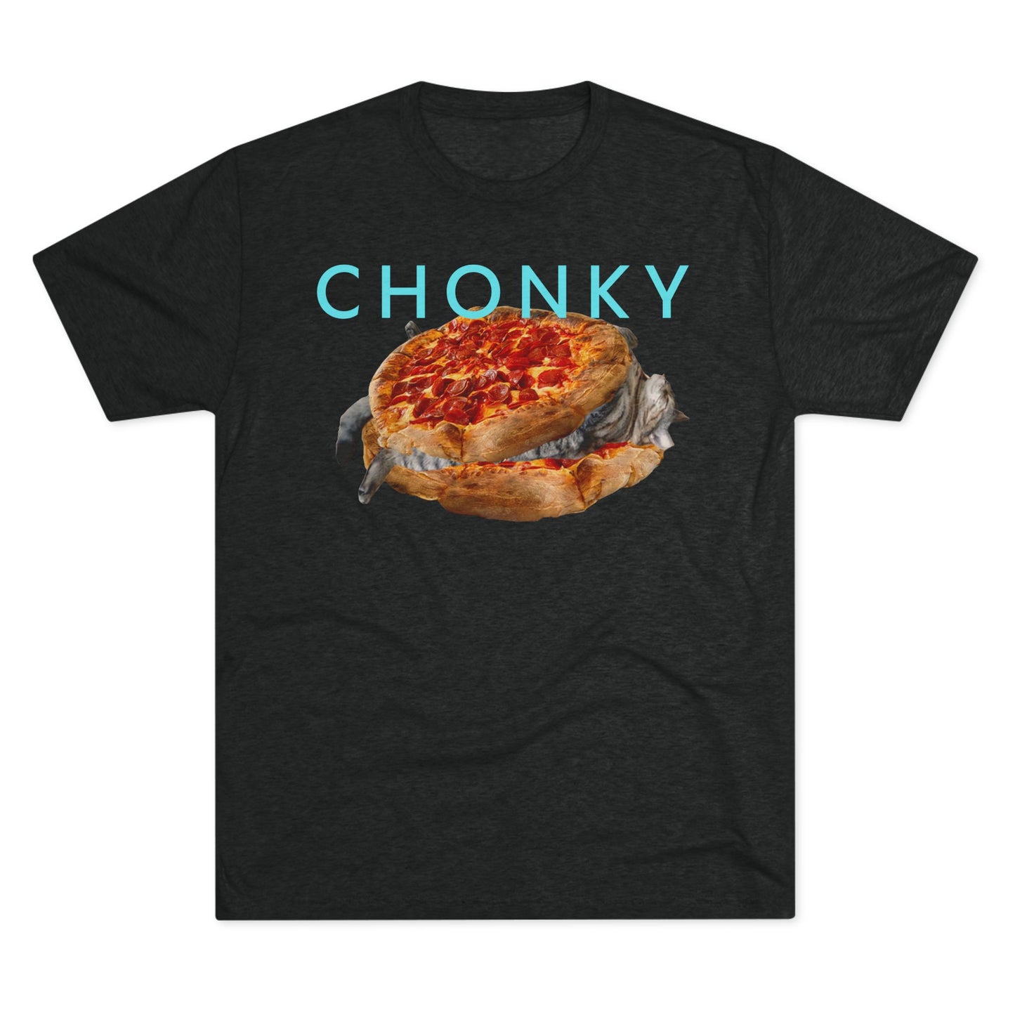 Chonky Cat Nappin Between Two Thicc Pizzas (OG vers) -  cat shirt  -  Unisex Tri-Blend Crew Tee