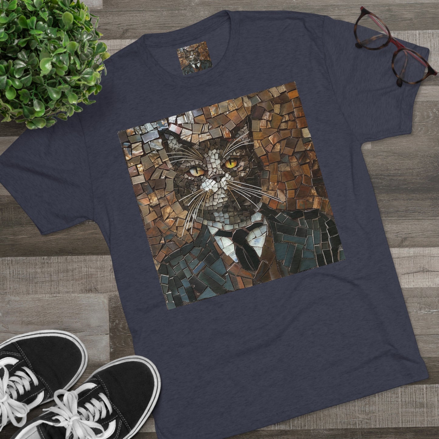 Fancy Gent Mosaic Cat - Unisex Tri-Blend Crew Tee