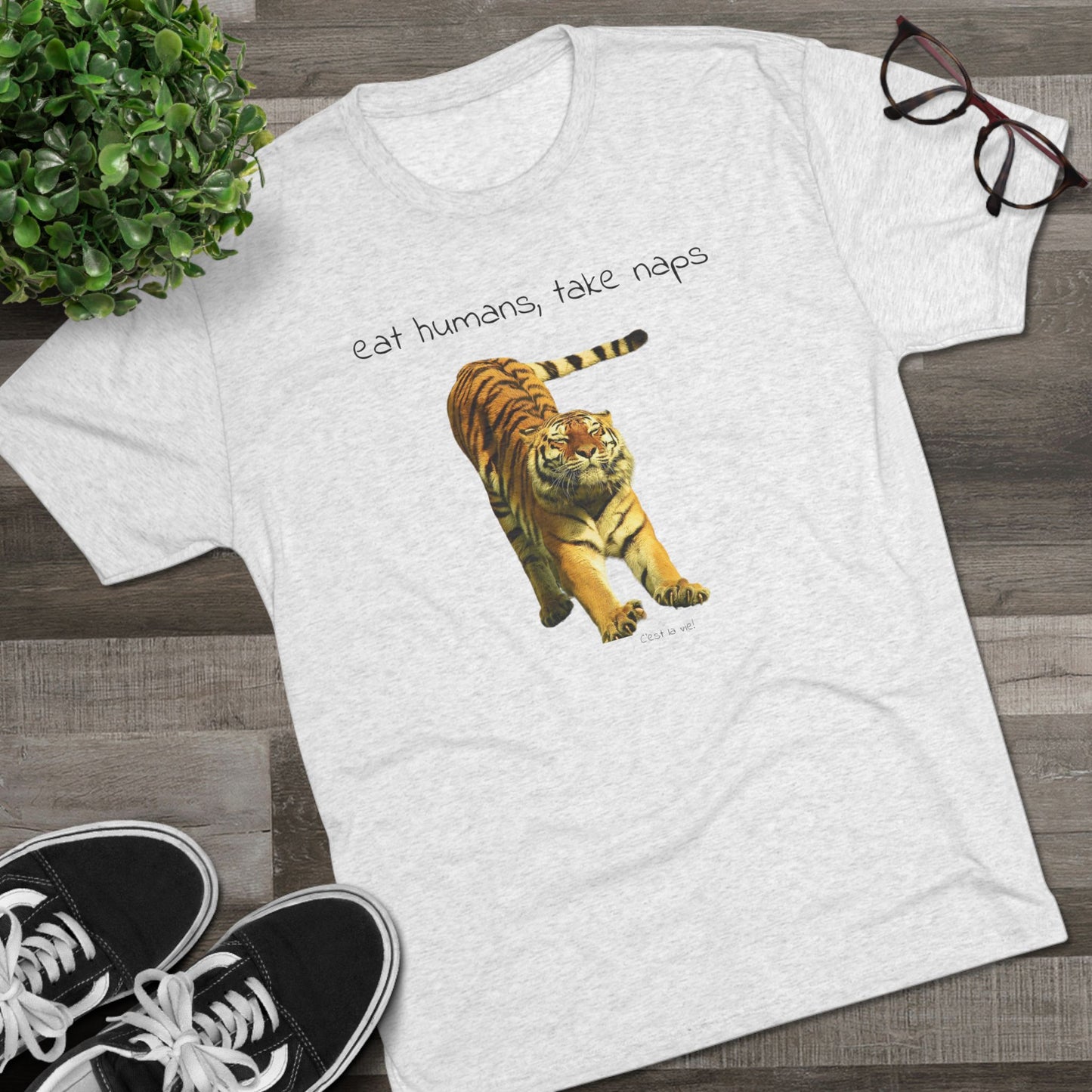 Eat Humans, take naps - big cat shirt - Tri-blend tee