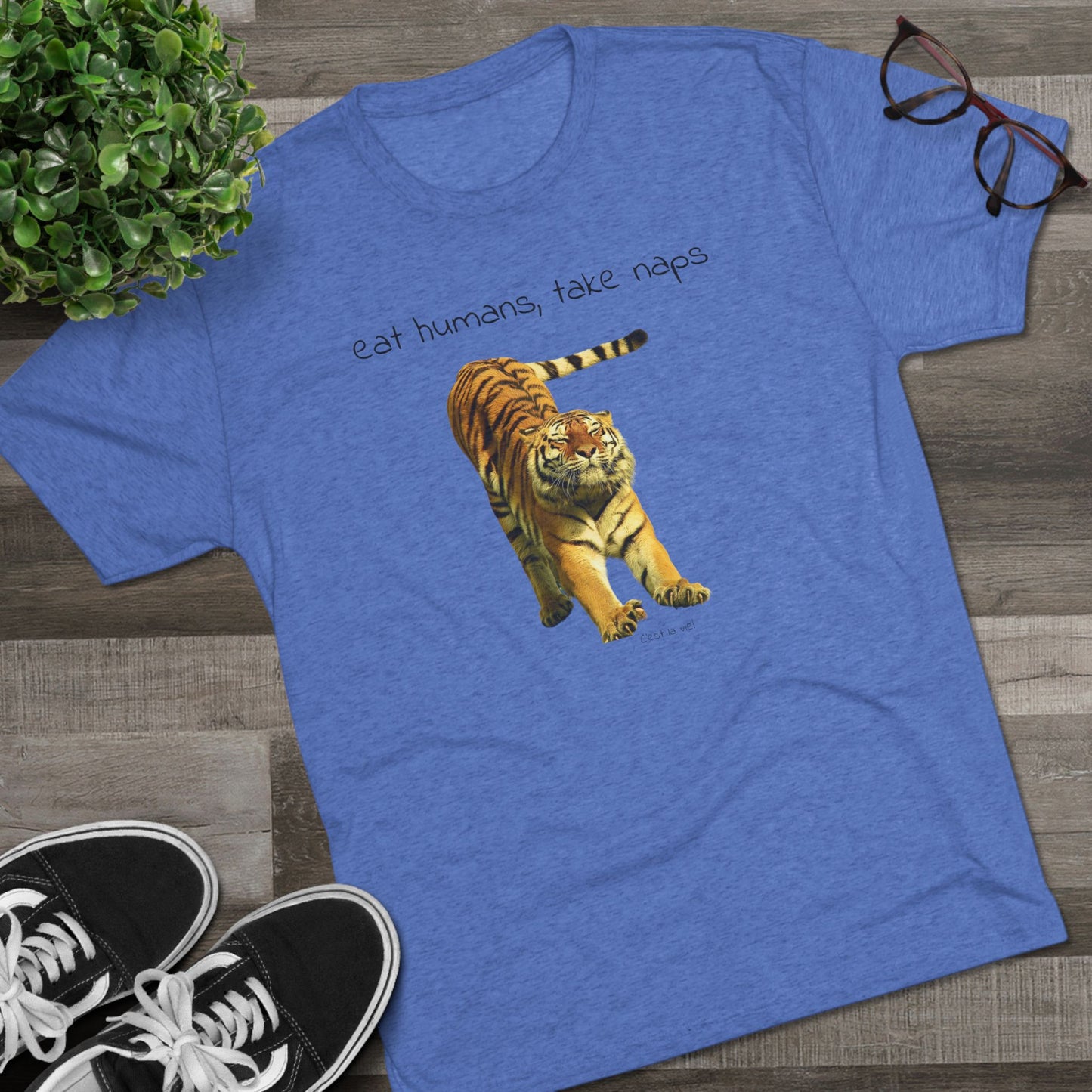 Eat Humans, take naps - big cat shirt - Tri-blend tee