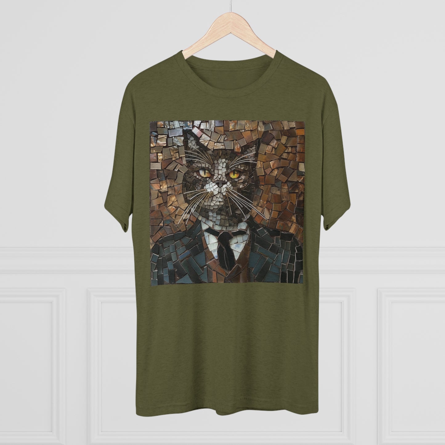 Fancy Gent Mosaic Cat - Unisex Tri-Blend Crew Tee