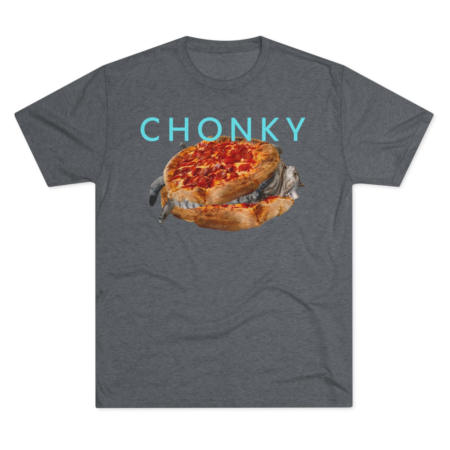 Chonky Cat Nappin Between Two Thicc Pizzas (OG vers) -  cat shirt  -  Unisex Tri-Blend Crew Tee