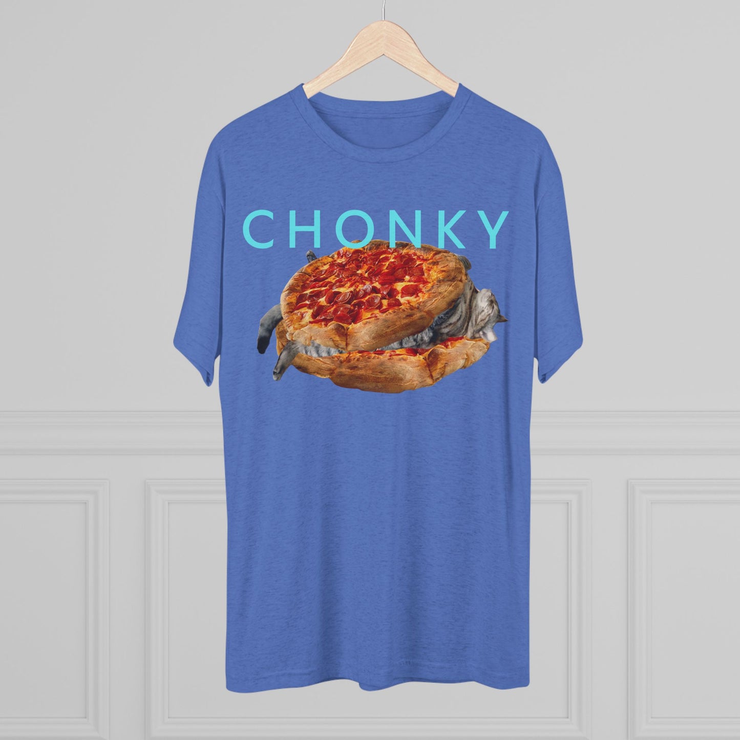 Chonky Cat Nappin Between Two Thicc Pizzas (OG vers) -  cat shirt  -  Unisex Tri-Blend Crew Tee