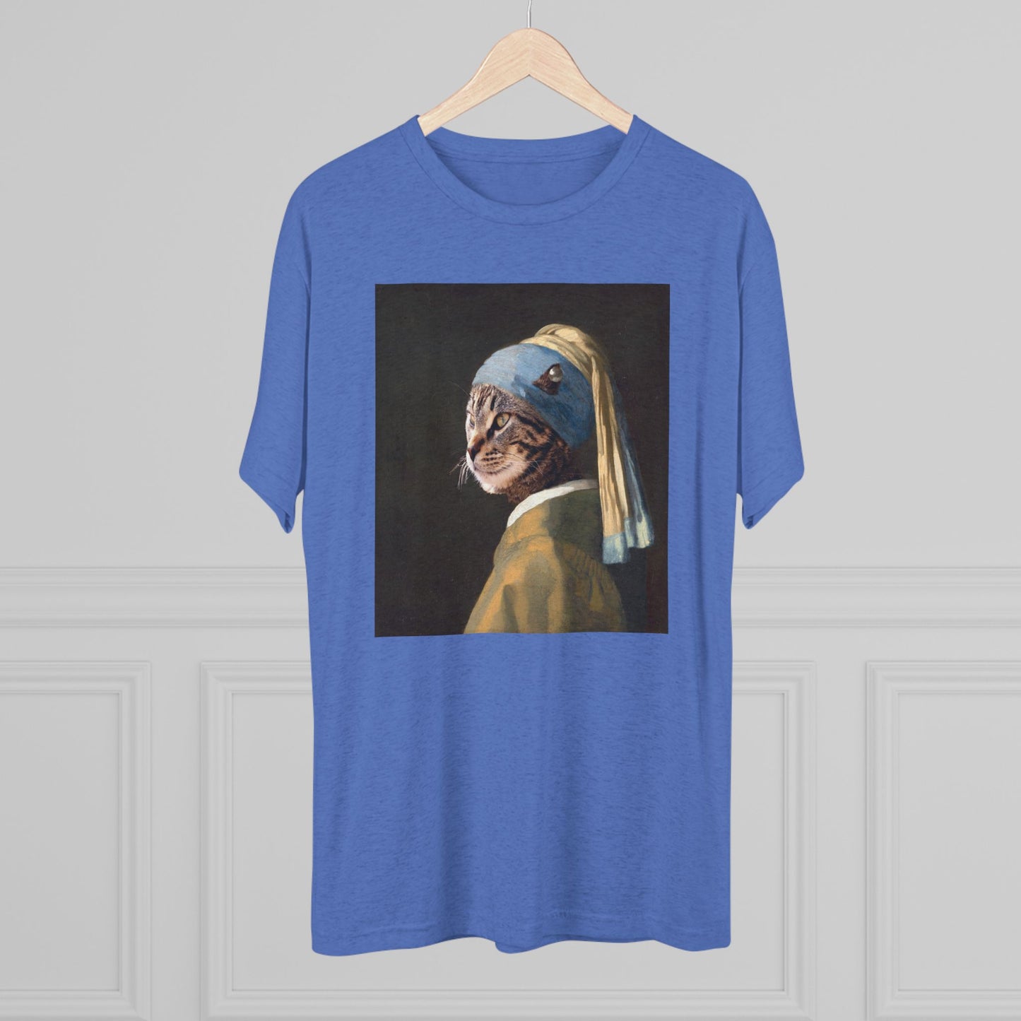 Cat with a Pearl Earring--a homage to Johannes Vermeer - Tri-blend tee