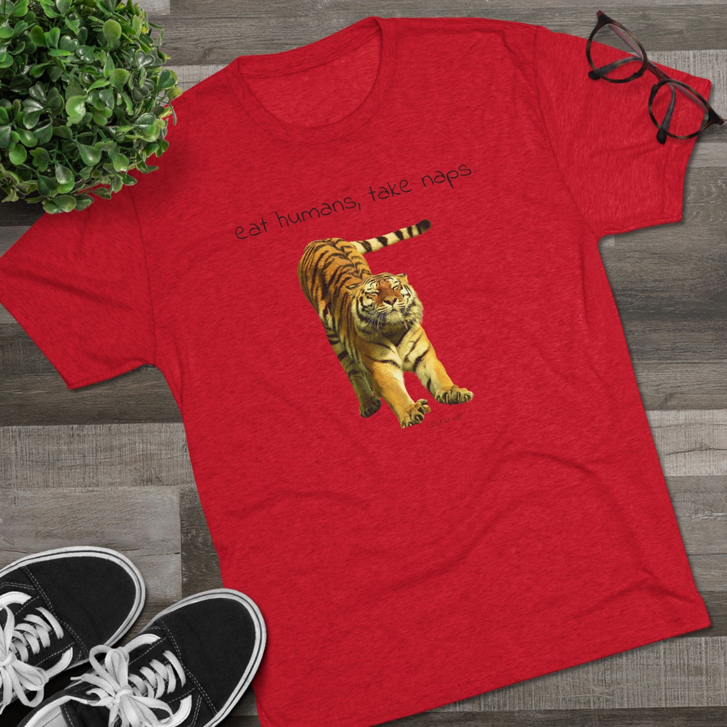 Eat Humans, take naps - big cat shirt - Tri-blend tee