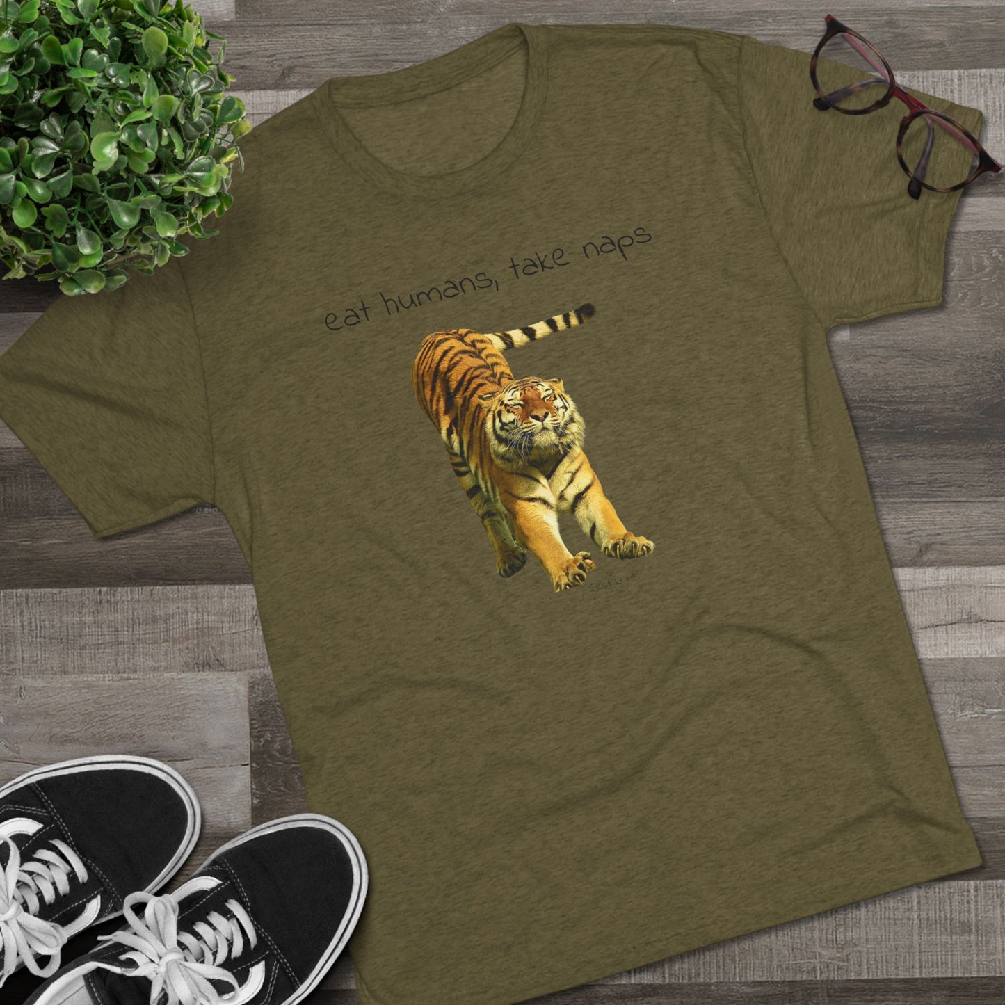 Eat Humans, take naps - big cat shirt - Tri-blend tee