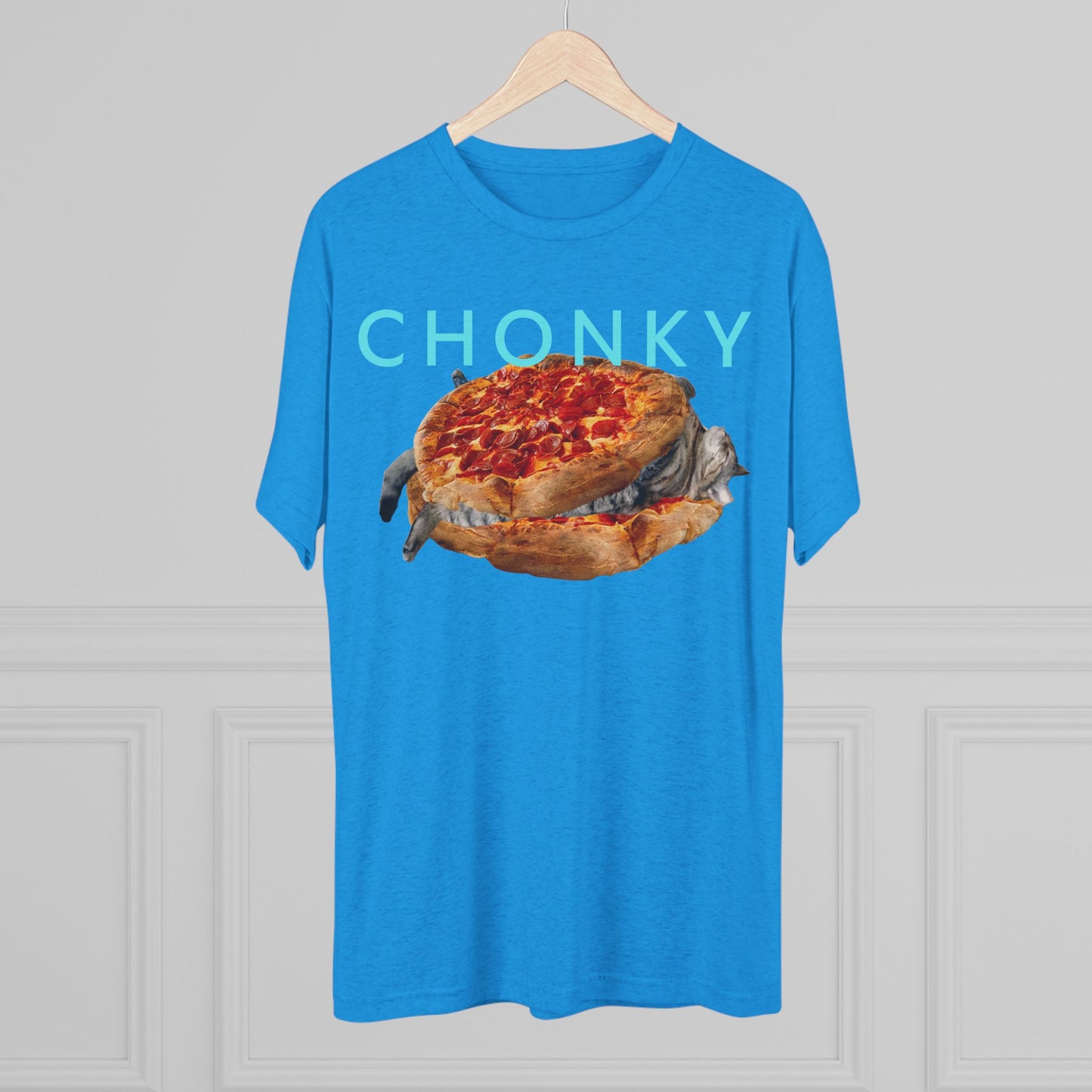 Chonky Cat Nappin Between Two Thicc Pizzas (OG vers) -  cat shirt  -  Unisex Tri-Blend Crew Tee