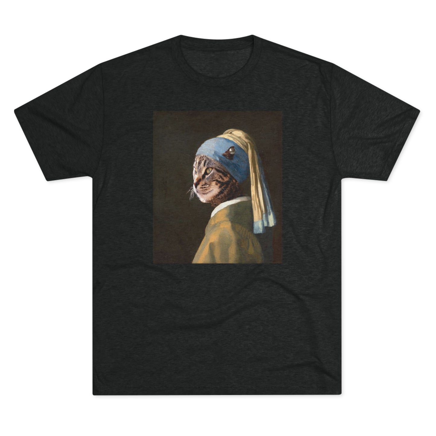 Cat with a Pearl Earring--a homage to Johannes Vermeer - Tri-blend tee