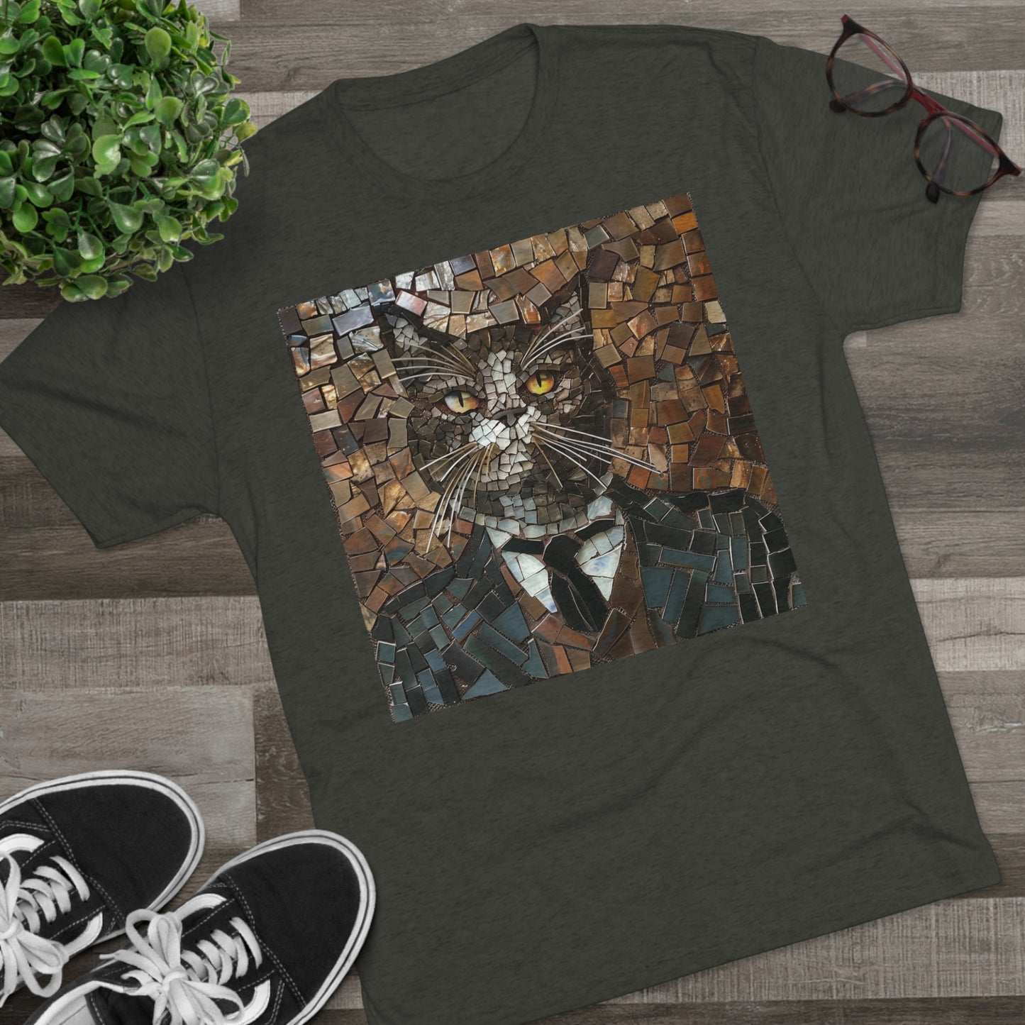 Fancy Gent Mosaic Cat - Unisex Tri-Blend Crew Tee