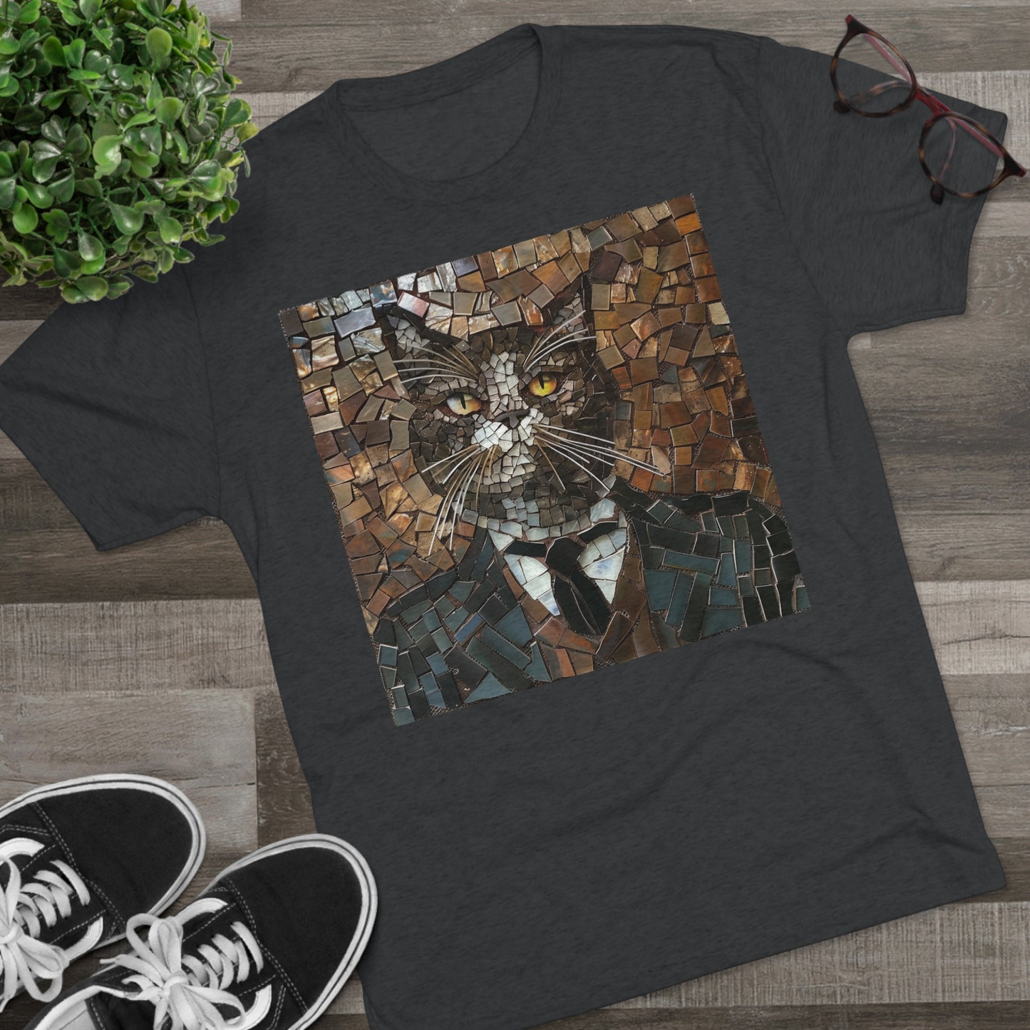 Fancy Gent Mosaic Cat - Unisex Tri-Blend Crew Tee