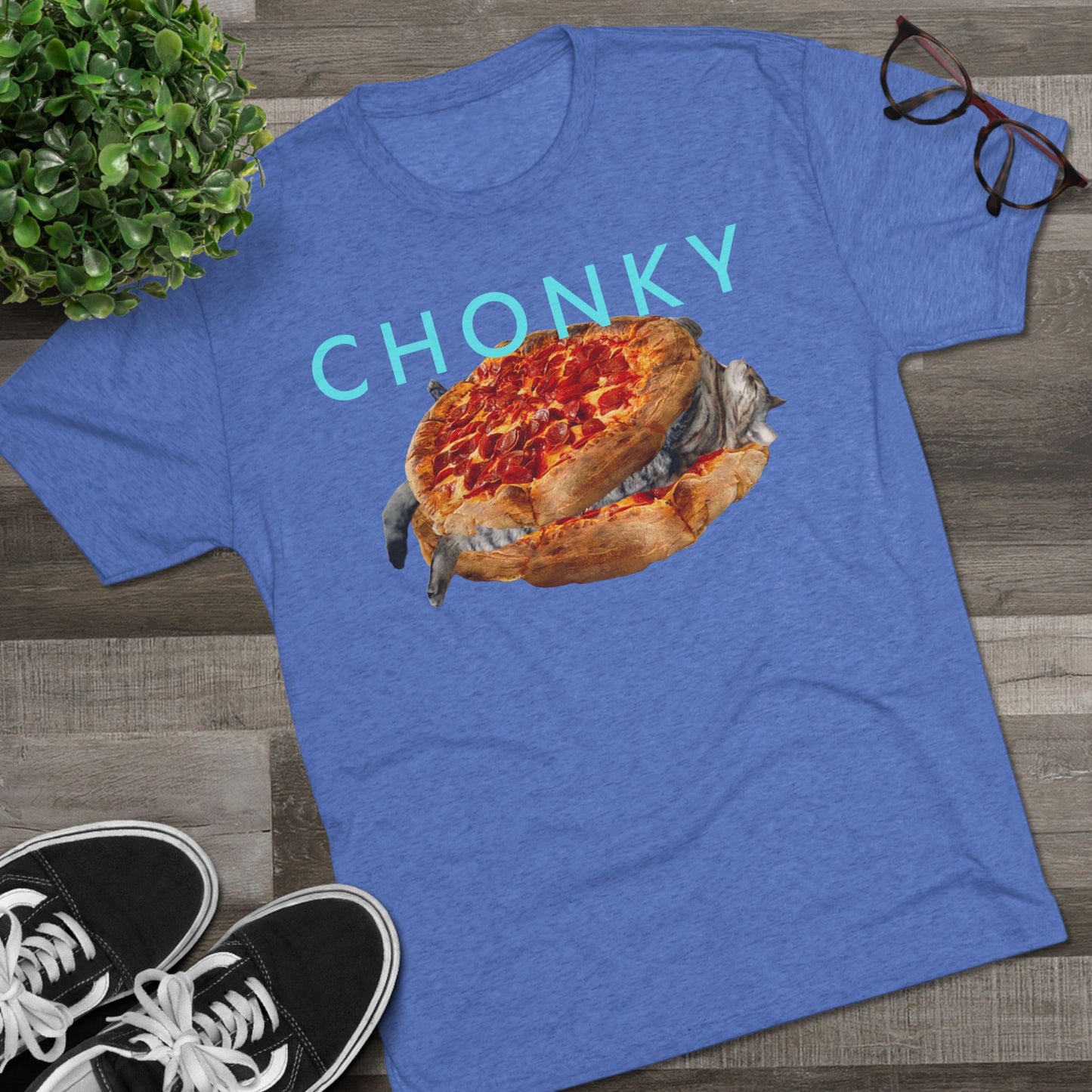 Chonky Cat Nappin Between Two Thicc Pizzas (OG vers) -  cat shirt  -  Unisex Tri-Blend Crew Tee