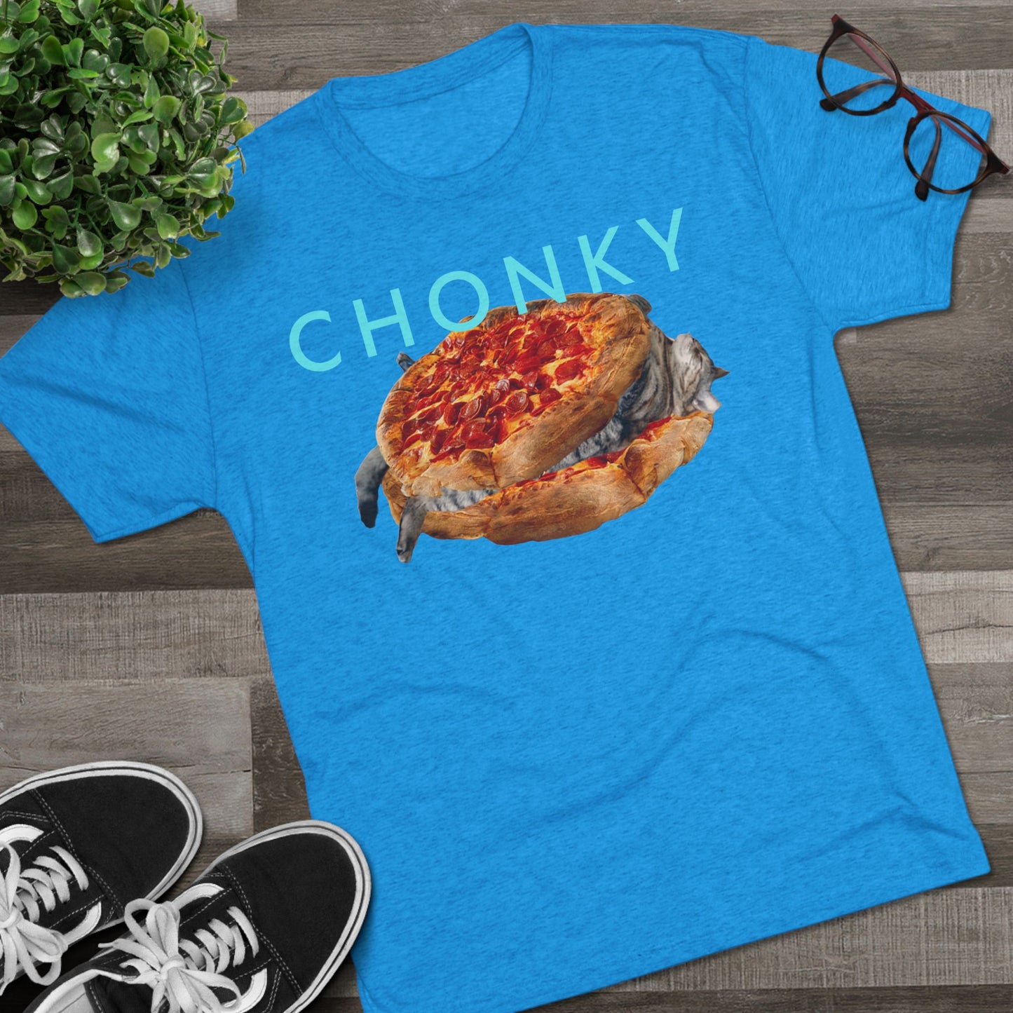 Chonky Cat Nappin Between Two Thicc Pizzas (OG vers) -  cat shirt  -  Unisex Tri-Blend Crew Tee