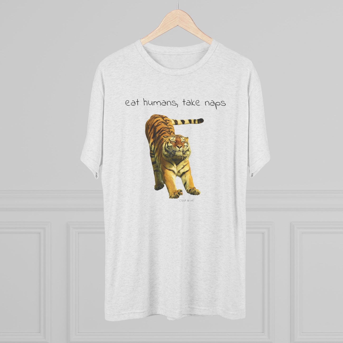 Eat Humans, take naps - big cat shirt - Tri-blend tee