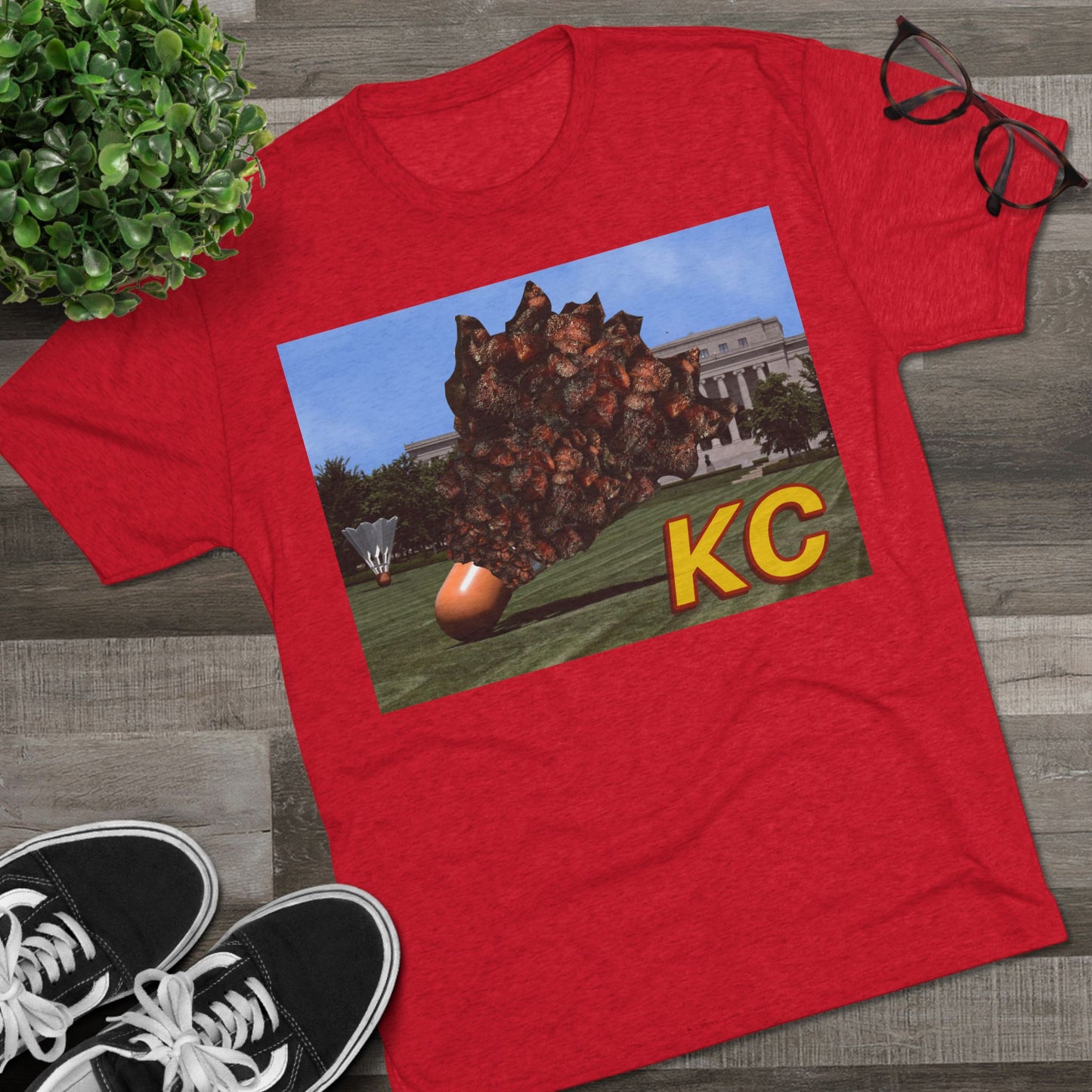 Kansas City  - Big Burnt Ends Shuttlecock at the Nelson-Atkins  - KCTz series -  Unisex Tri-Blend Crew Tee