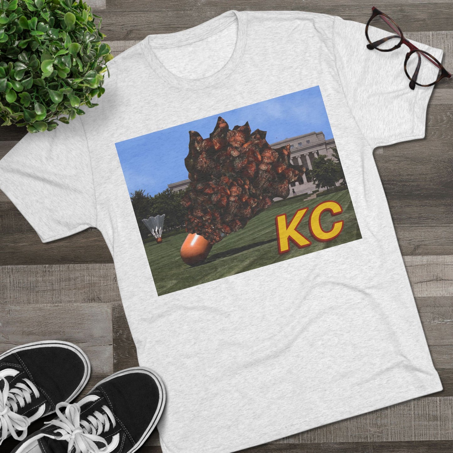 Kansas City  - Big Burnt Ends Shuttlecock at the Nelson-Atkins  - KCTz series -  Unisex Tri-Blend Crew Tee