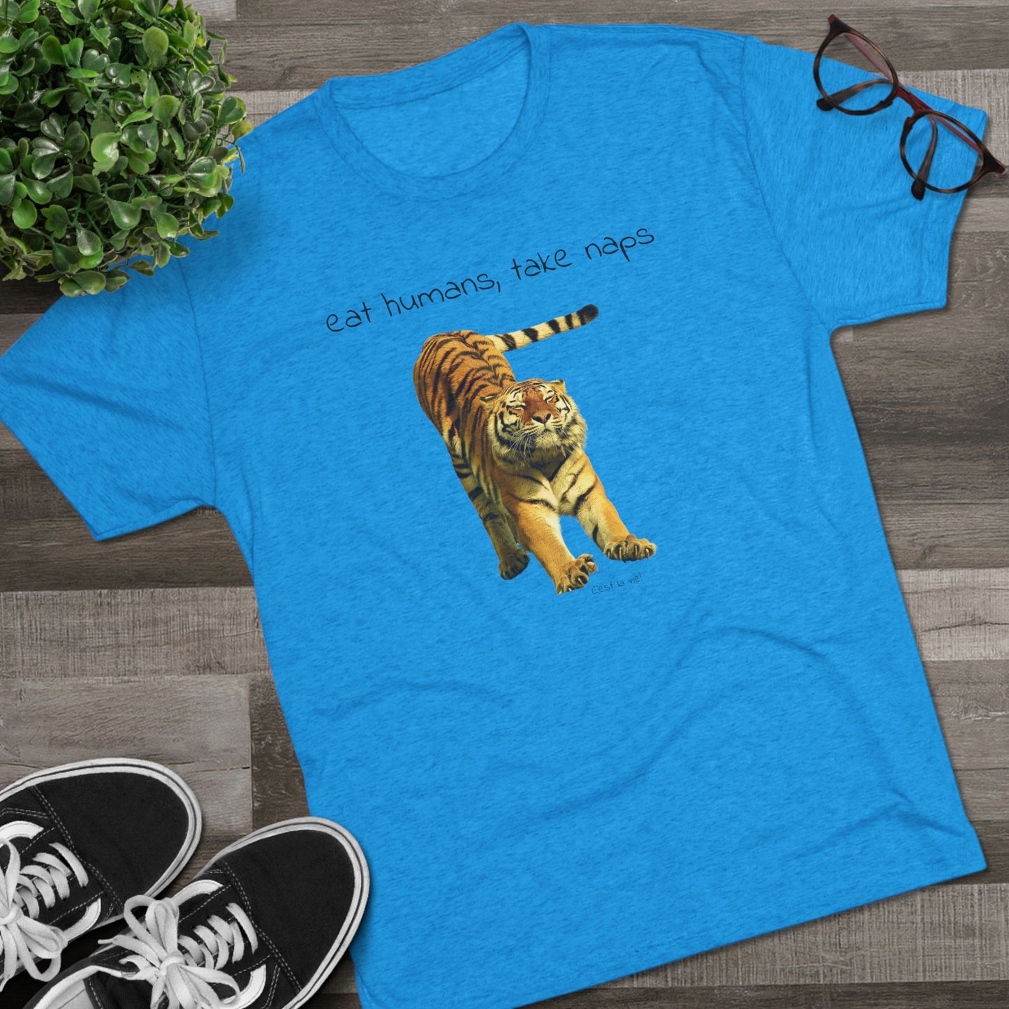 Eat Humans, take naps - big cat shirt - Tri-blend tee