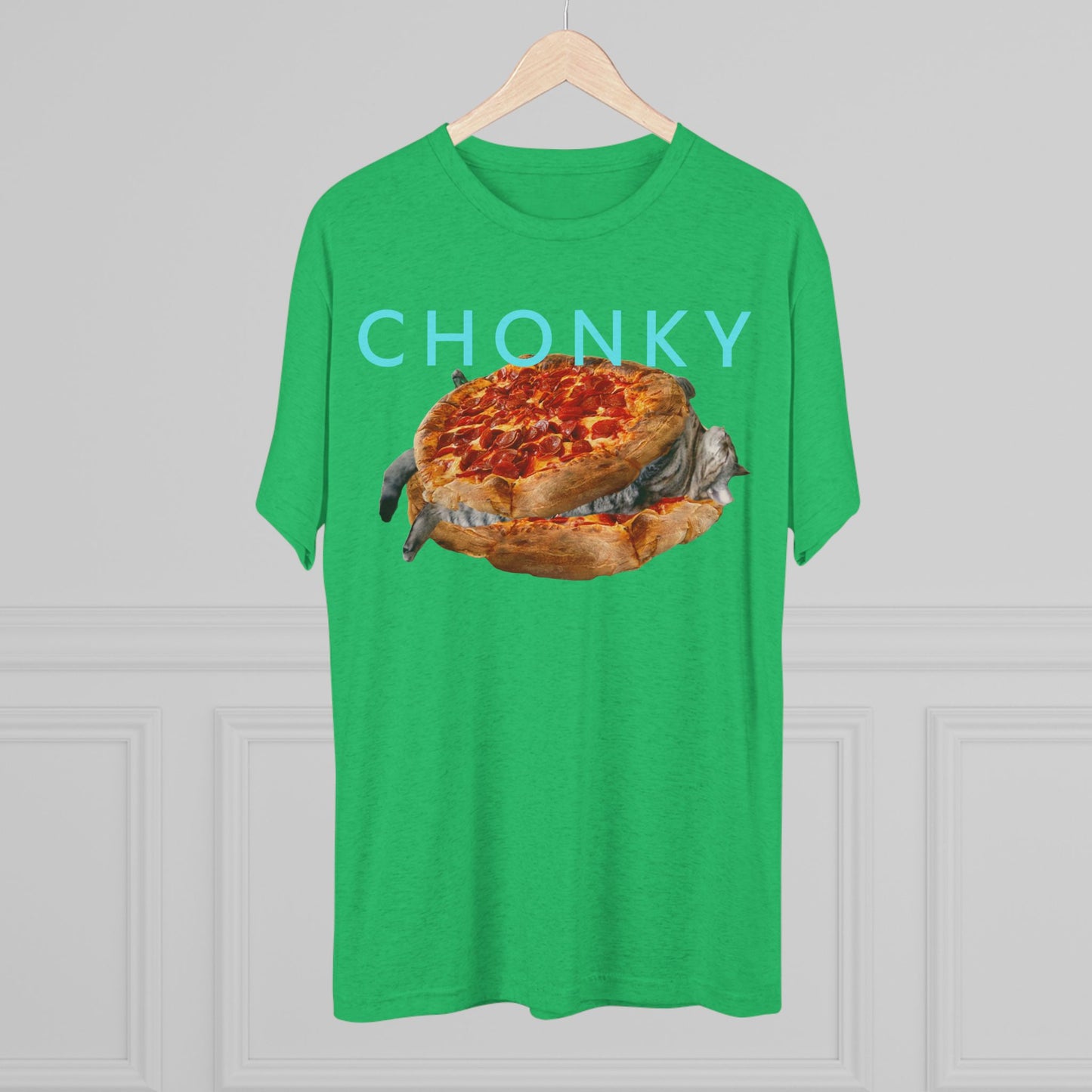 Chonky Cat Nappin Between Two Thicc Pizzas (OG vers) -  cat shirt  -  Unisex Tri-Blend Crew Tee