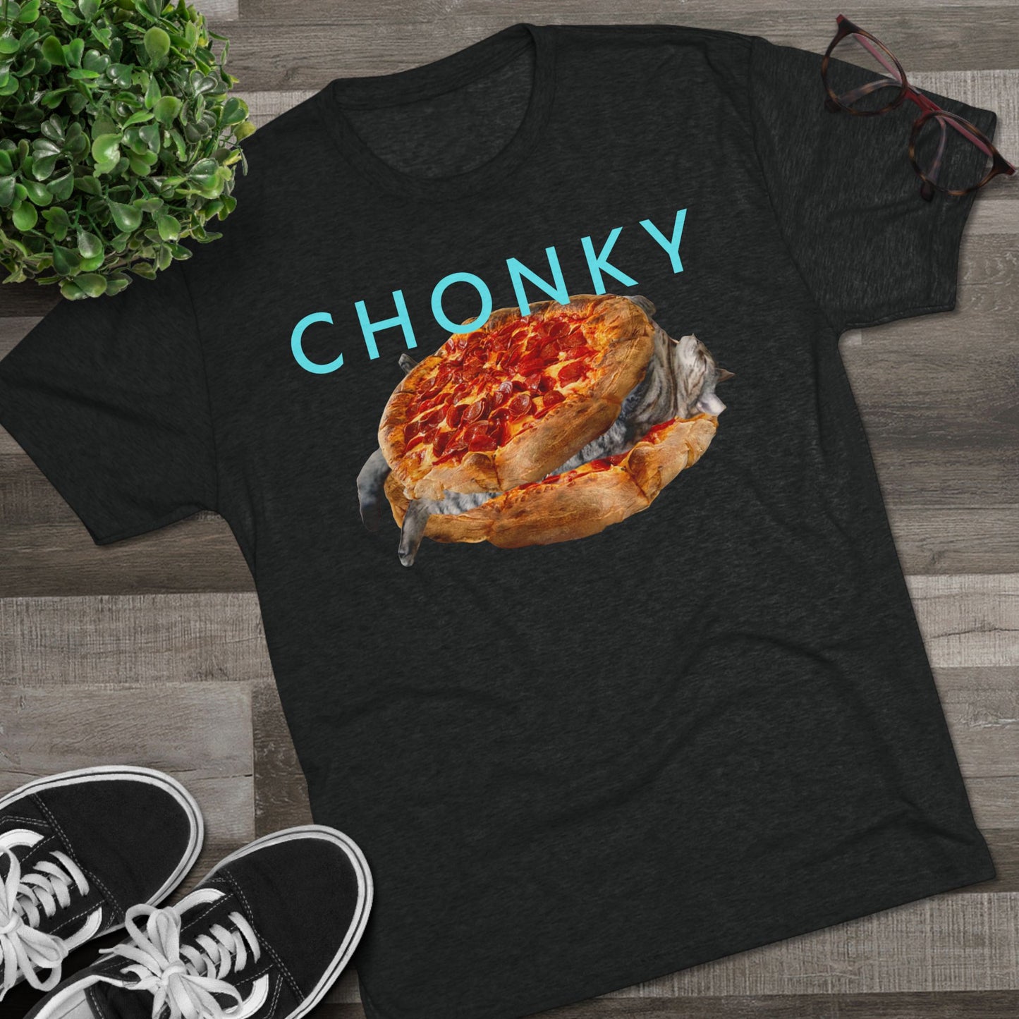 Chonky Cat Nappin Between Two Thicc Pizzas (OG vers) -  cat shirt  -  Unisex Tri-Blend Crew Tee