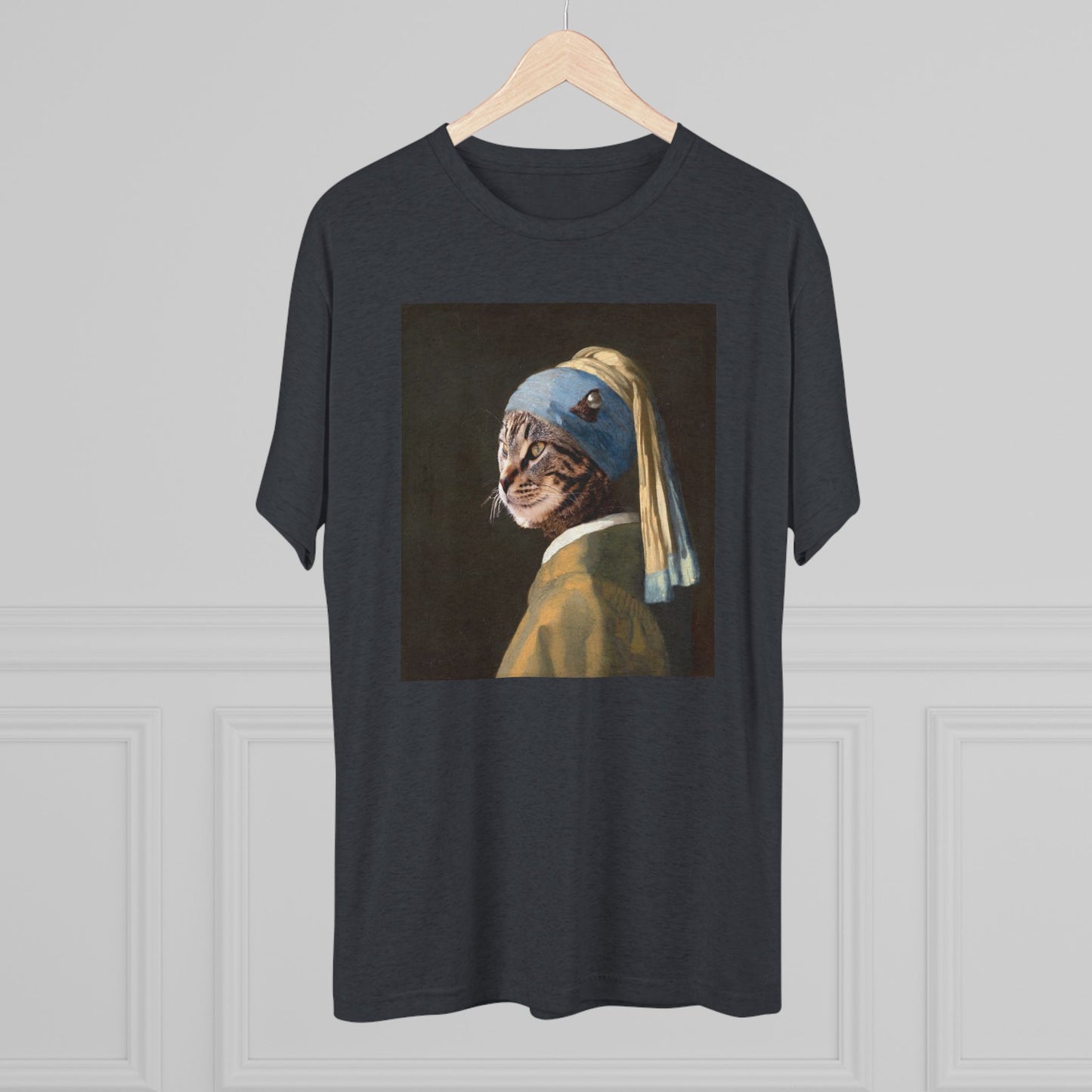 Cat with a Pearl Earring--a homage to Johannes Vermeer - Tri-blend tee