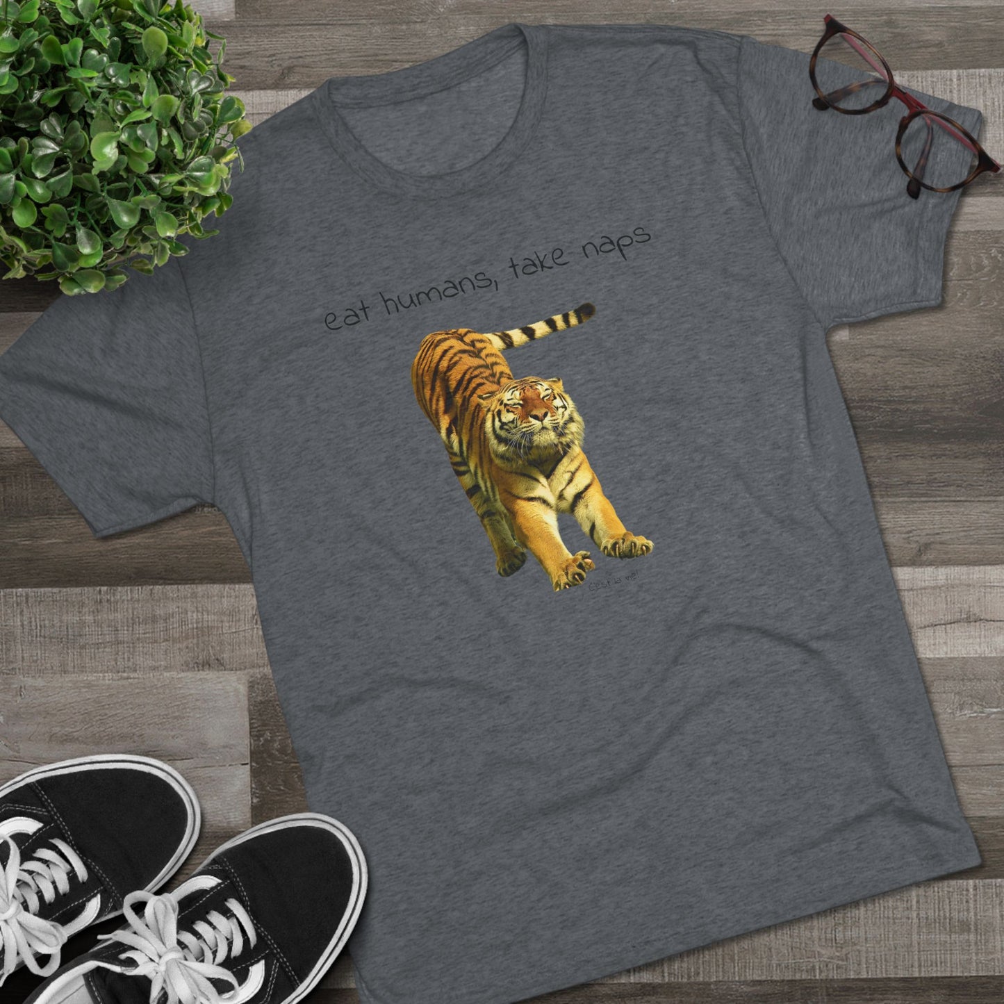 Eat Humans, take naps - big cat shirt - Tri-blend tee