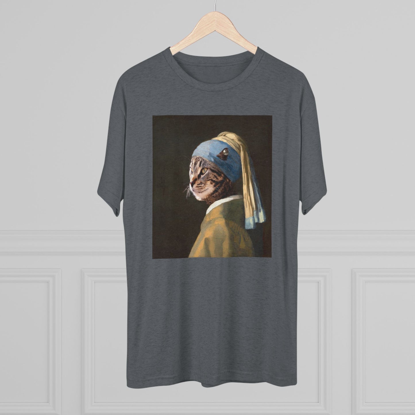 Cat with a Pearl Earring--a homage to Johannes Vermeer - Tri-blend tee