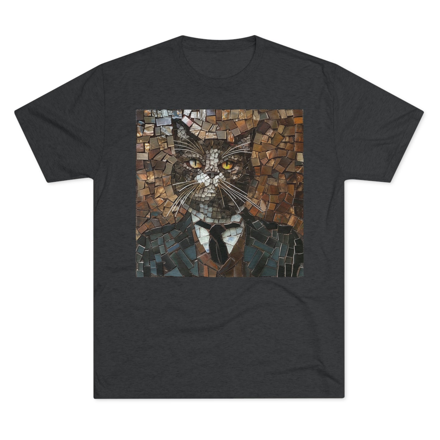 Fancy Gent Mosaic Cat - Unisex Tri-Blend Crew Tee