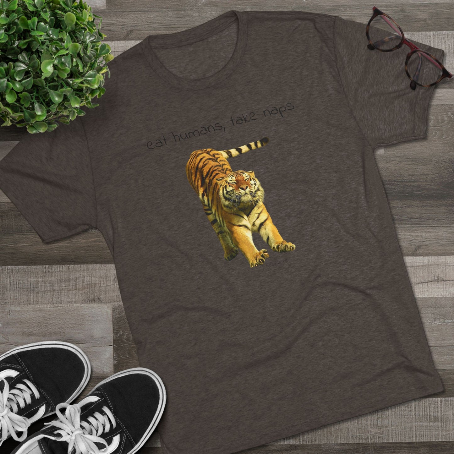 Eat Humans, take naps - big cat shirt - Tri-blend tee