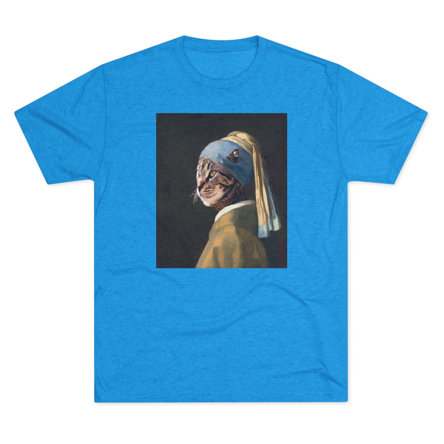 Cat with a Pearl Earring--a homage to Johannes Vermeer - Tri-blend tee