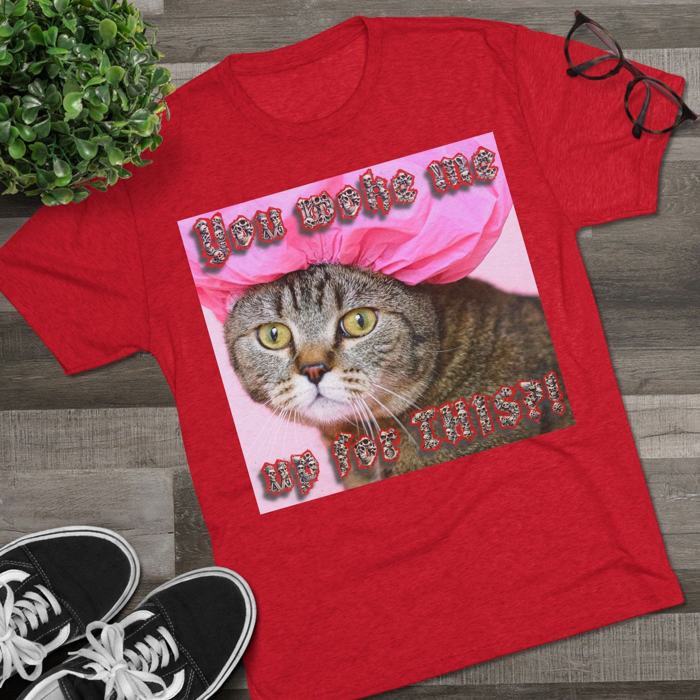 You Woke Me up for THIS? - cat shirt -  Unisex Tri-Blend Crew Tee