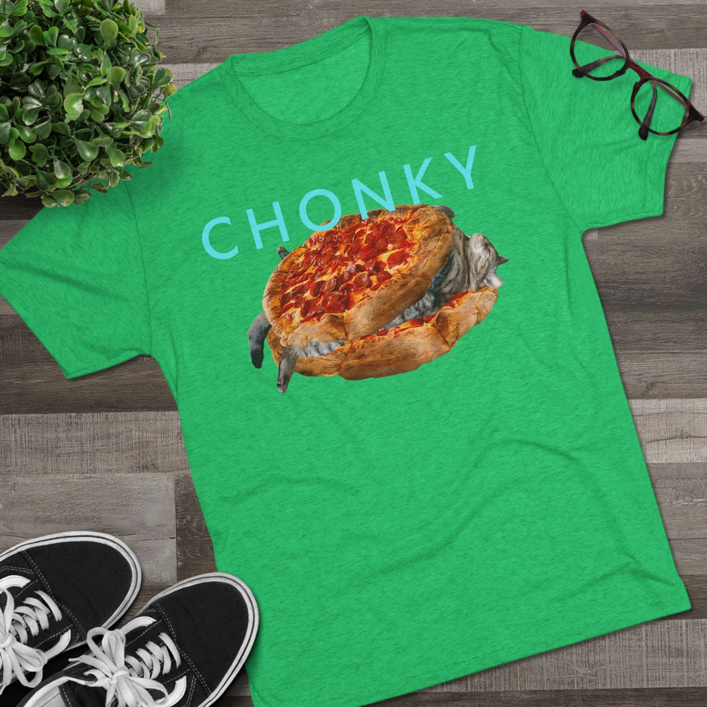 Chonky Cat Nappin Between Two Thicc Pizzas (OG vers) -  cat shirt  -  Unisex Tri-Blend Crew Tee