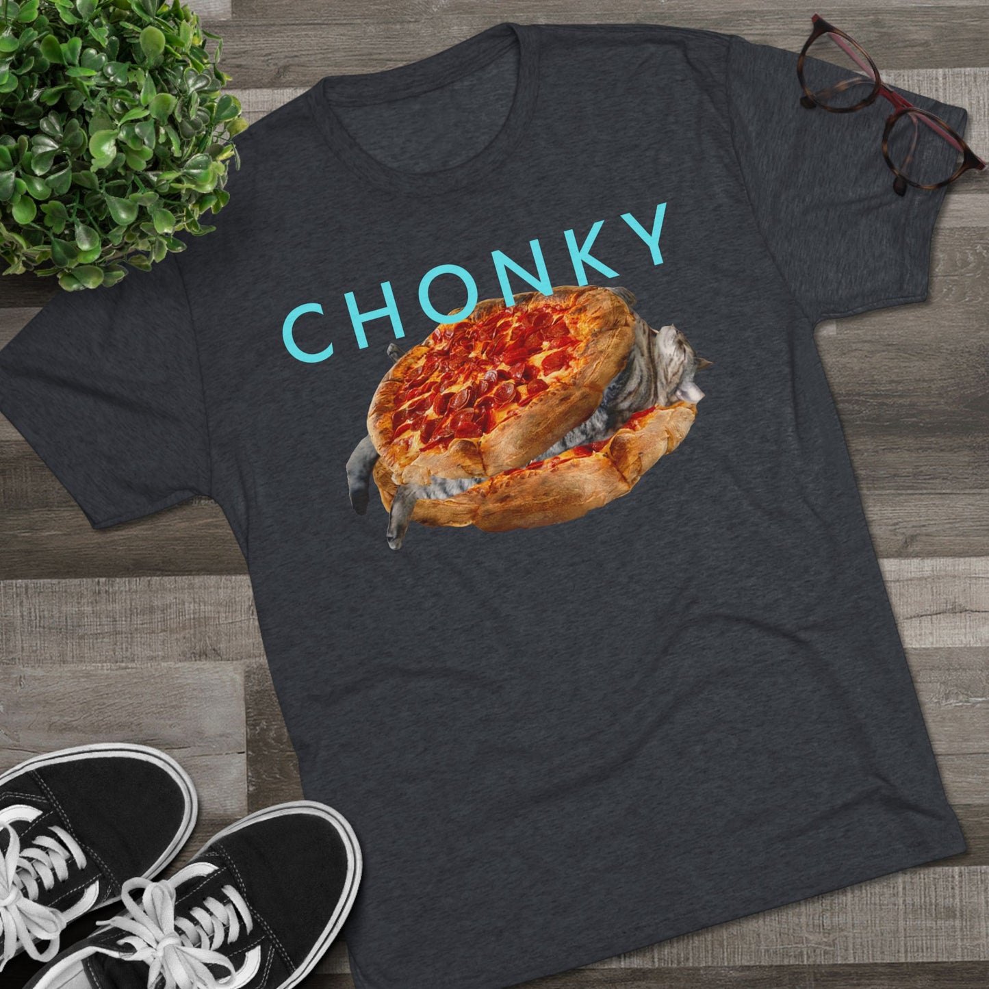 Chonky Cat Nappin Between Two Thicc Pizzas (OG vers) -  cat shirt  -  Unisex Tri-Blend Crew Tee