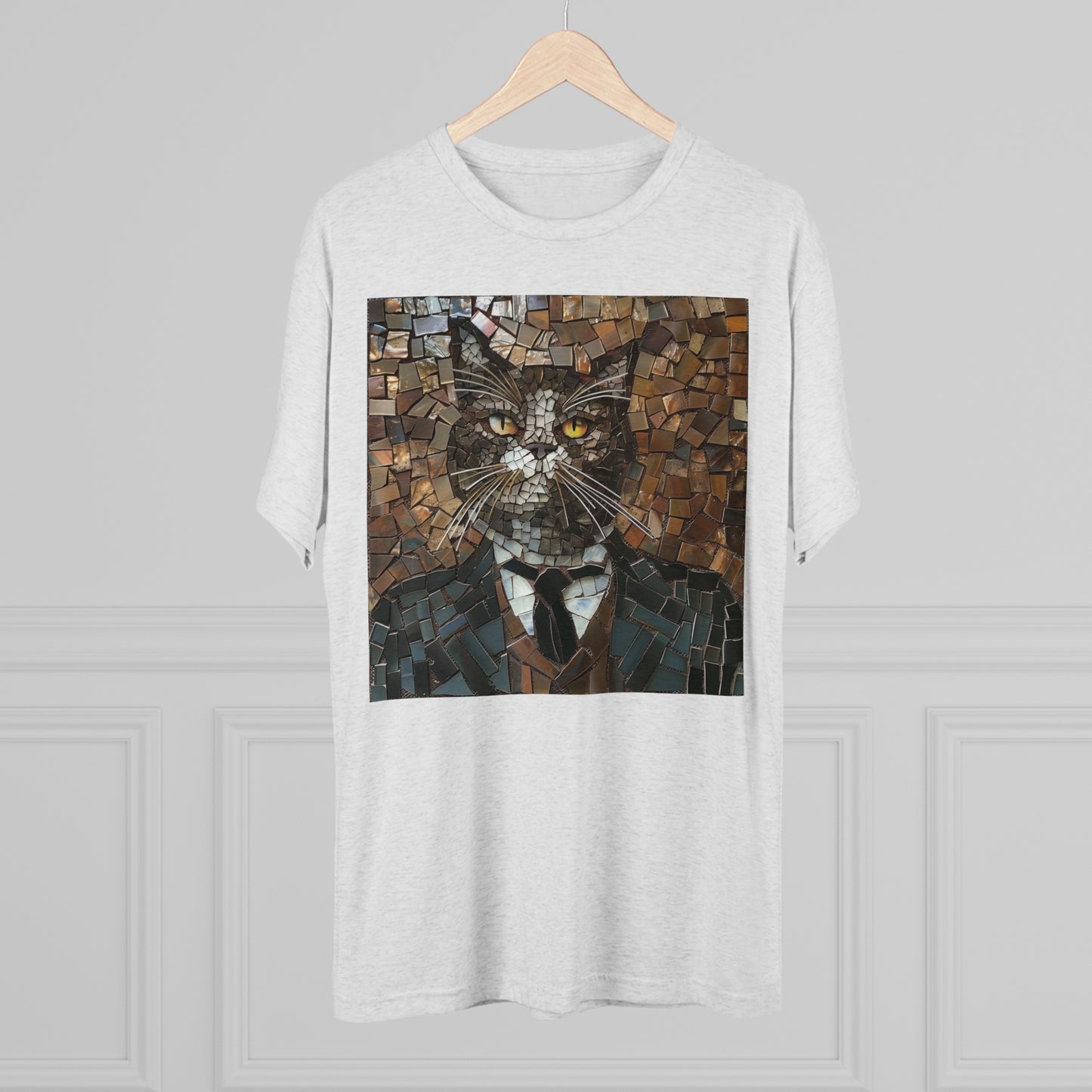 Fancy Gent Mosaic Cat - Unisex Tri-Blend Crew Tee