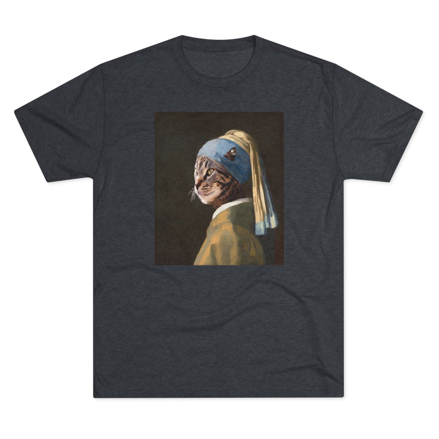 Cat with a Pearl Earring--a homage to Johannes Vermeer - Tri-blend tee