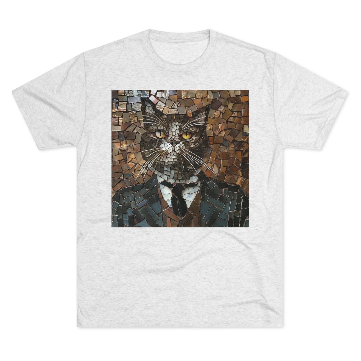 Fancy Gent Mosaic Cat - Unisex Tri-Blend Crew Tee