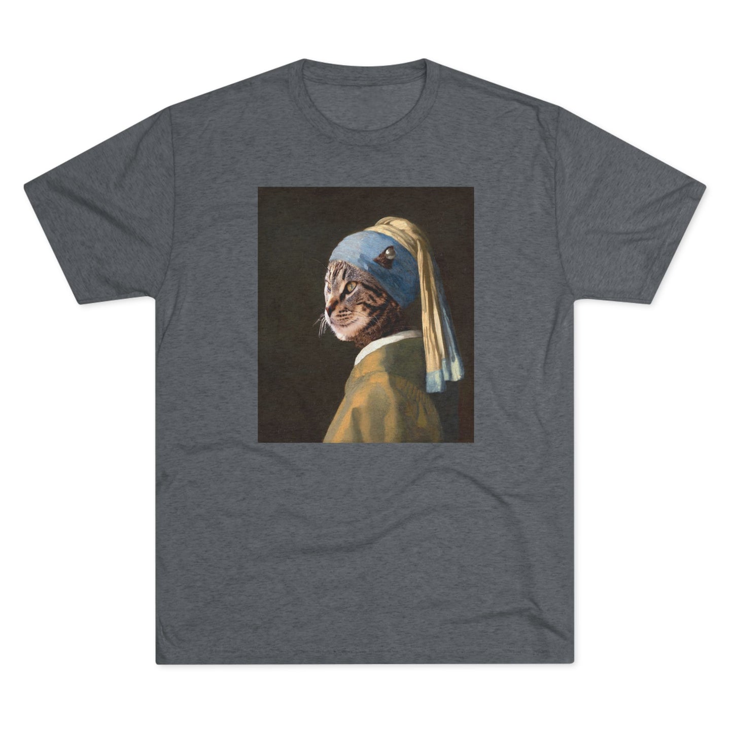 Cat with a Pearl Earring--a homage to Johannes Vermeer - Tri-blend tee