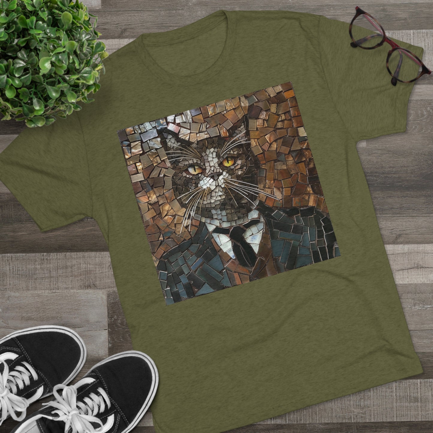 Fancy Gent Mosaic Cat - Unisex Tri-Blend Crew Tee