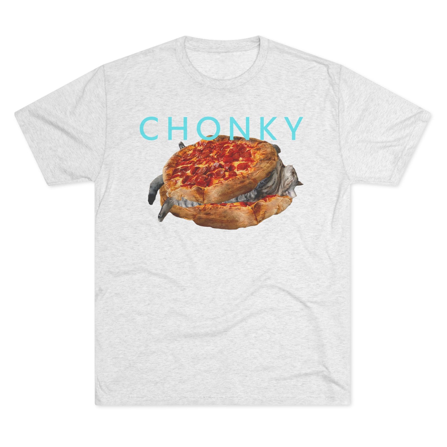 Chonky Cat Nappin Between Two Thicc Pizzas (OG vers) -  cat shirt  -  Unisex Tri-Blend Crew Tee