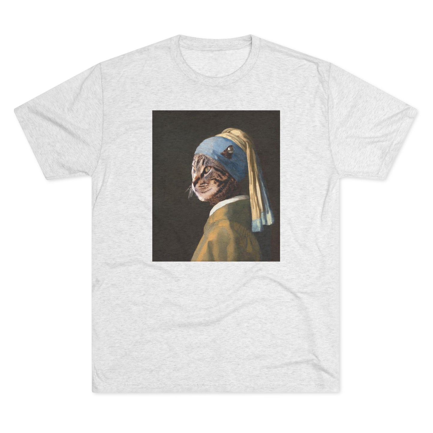 Cat with a Pearl Earring--a homage to Johannes Vermeer - Tri-blend tee