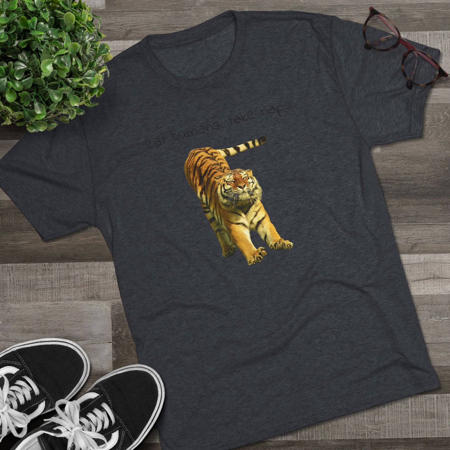 Eat Humans, take naps - big cat shirt - Tri-blend tee