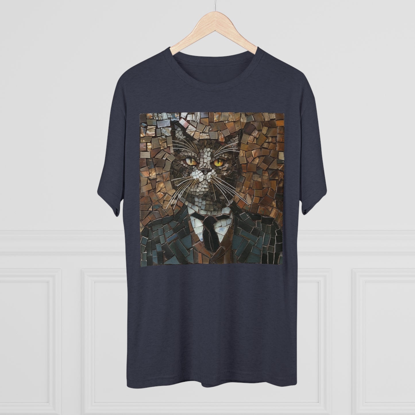 Fancy Gent Mosaic Cat - Unisex Tri-Blend Crew Tee