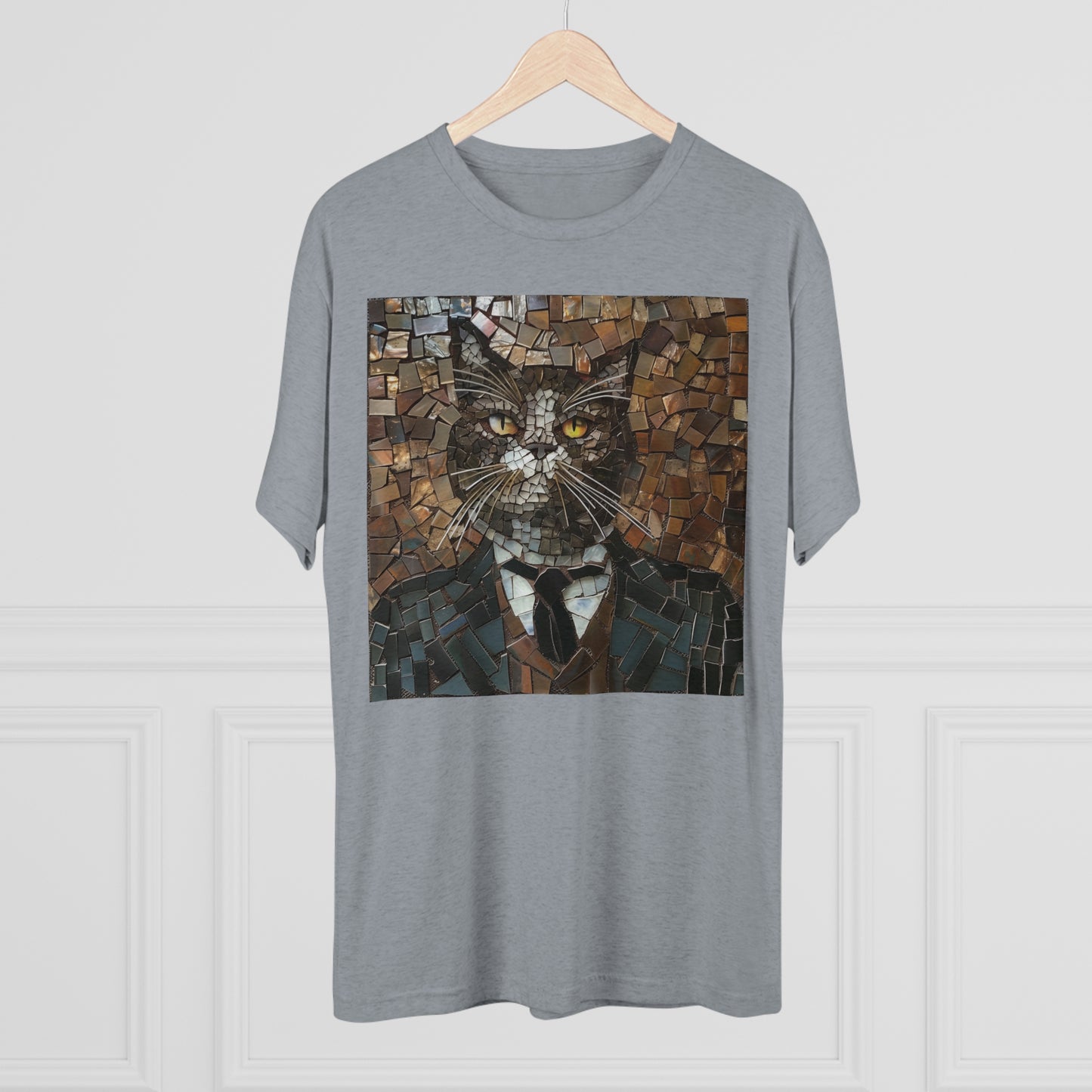 Fancy Gent Mosaic Cat - Unisex Tri-Blend Crew Tee