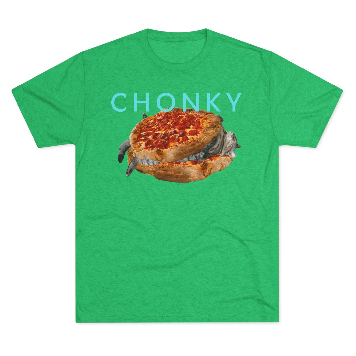 Chonky Cat Nappin Between Two Thicc Pizzas (OG vers) -  cat shirt  -  Unisex Tri-Blend Crew Tee