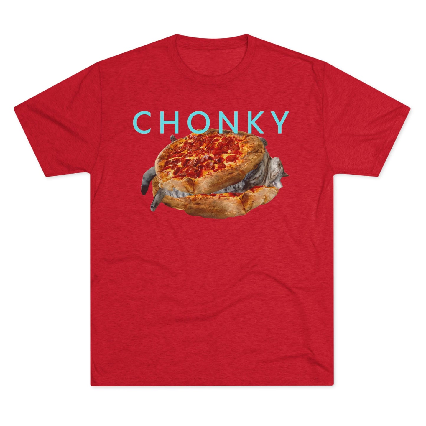 Chonky Cat Nappin Between Two Thicc Pizzas (OG vers) -  cat shirt  -  Unisex Tri-Blend Crew Tee